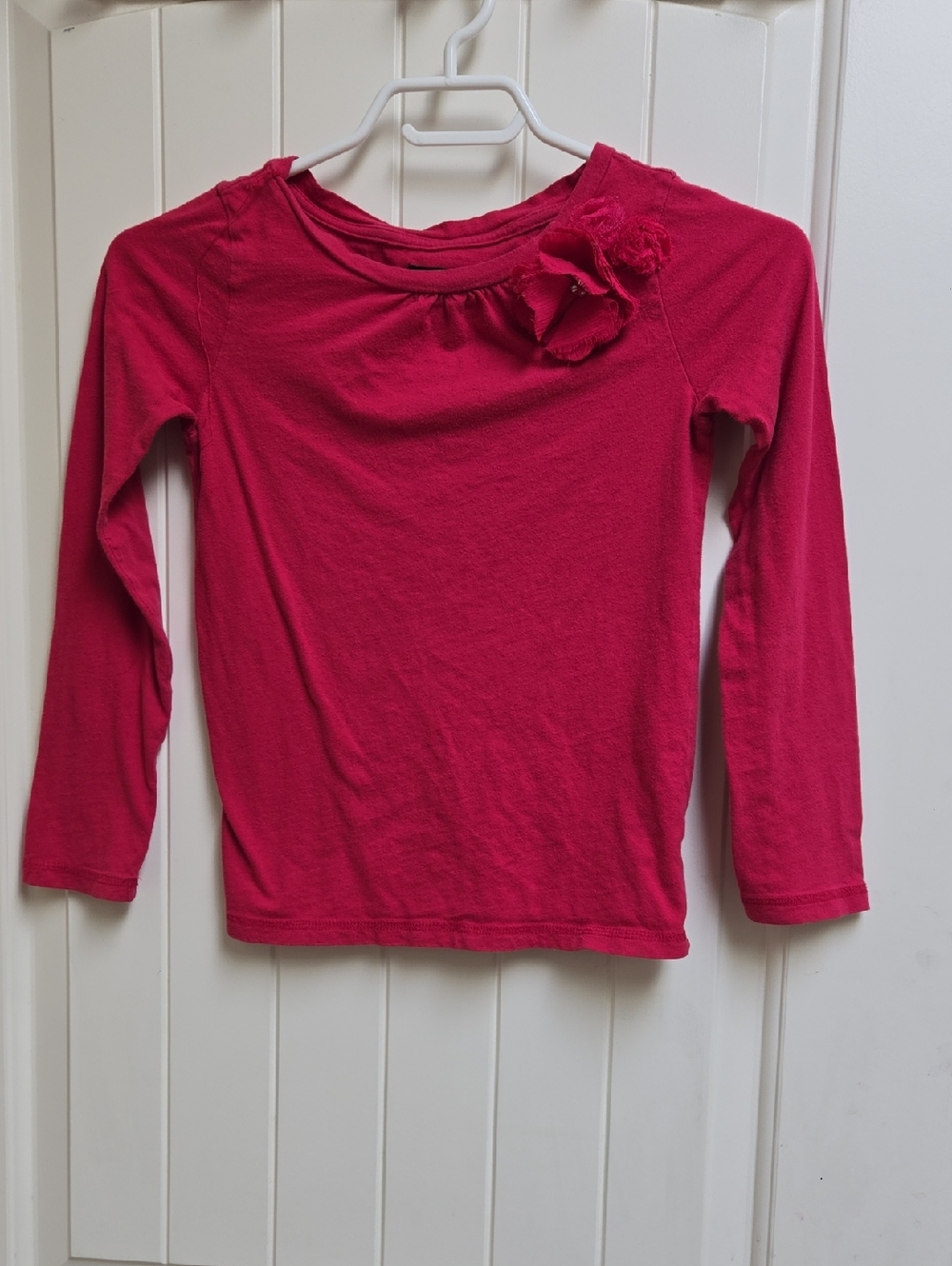 Gap Kids Girls' Long-Sleeve Hot Pink Red Floral Appliqué Top Large 10